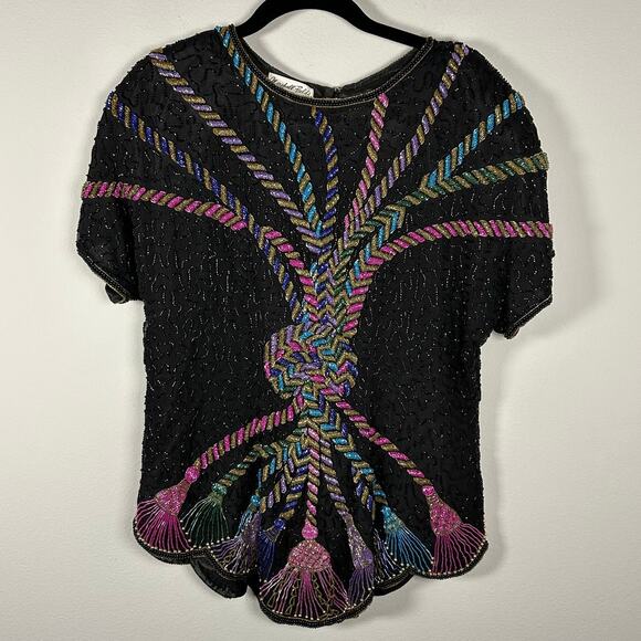 Vintage Marshall Fields Silk Beaded Blouse Women's Medium - Picture 11 of 12